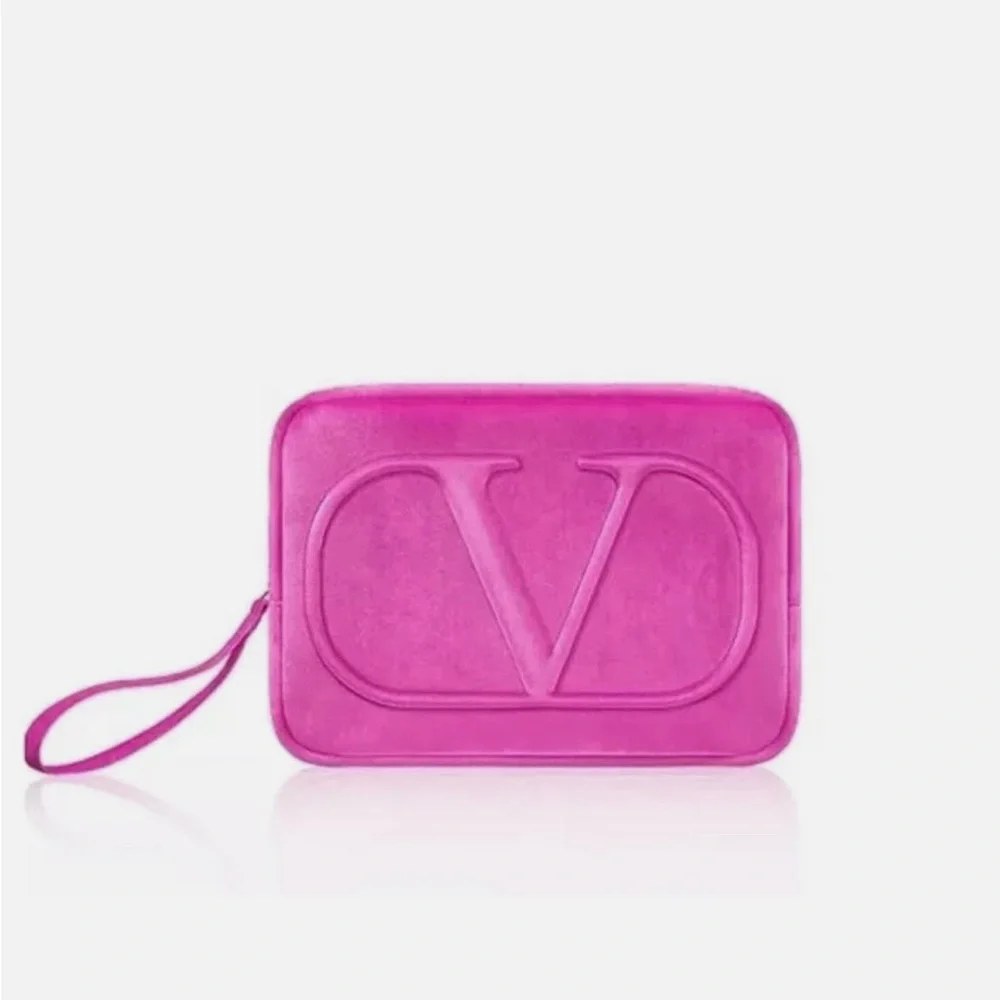 Valentino Pink Velour Logo Clutch - Picture 1 of 2